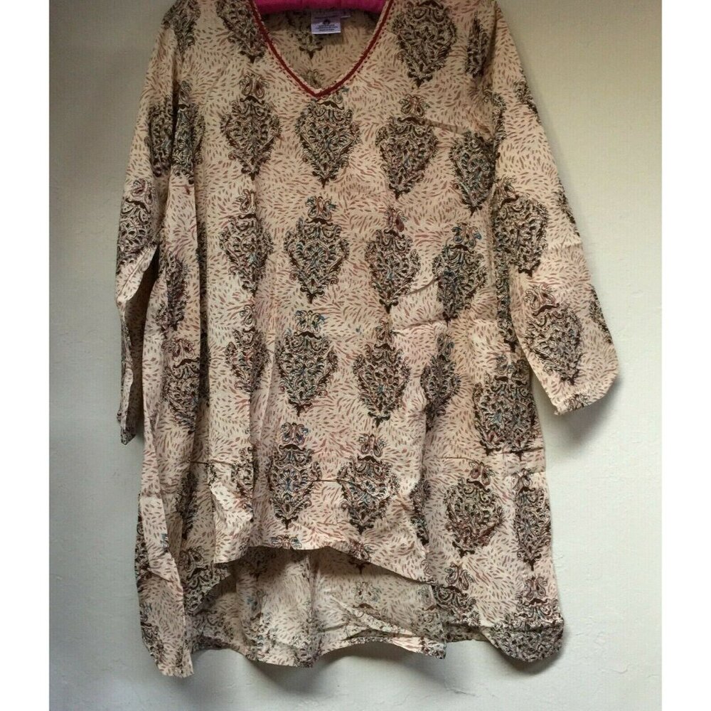 Dignity Not Charity Womens Small V-Neck A-Line Hi-Low Tunic 3/4 Sleeve Brown